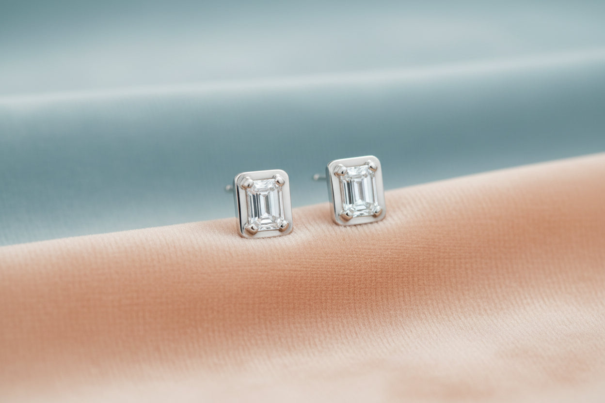 10K WG 0.46ctw VS,EF EM Cut Lab Grown Diamond Picture Frame Studs