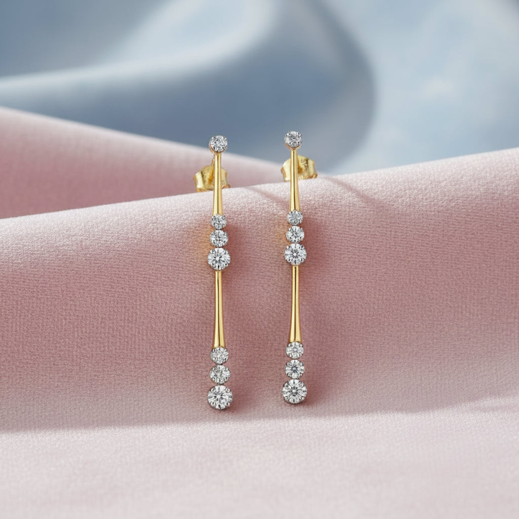 (S1900629) 14K Yellow Gold Linear Graduated Diamond Station Drop Earrings in size 45mm "Gabriel & Co."