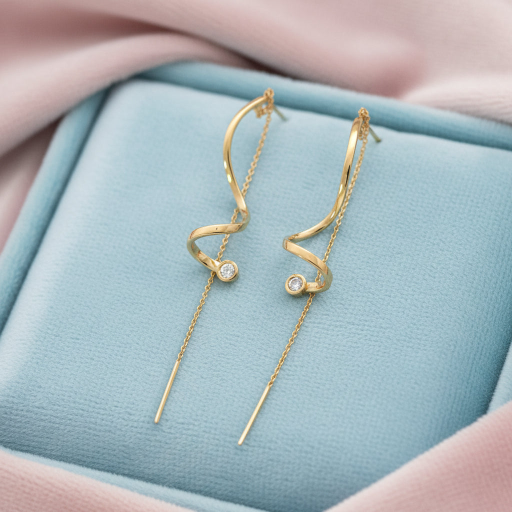 14K Yellow gold diamond threader earring