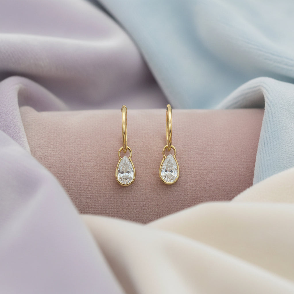 14K Yellow gold pear shaped lab diamond dangle earrings