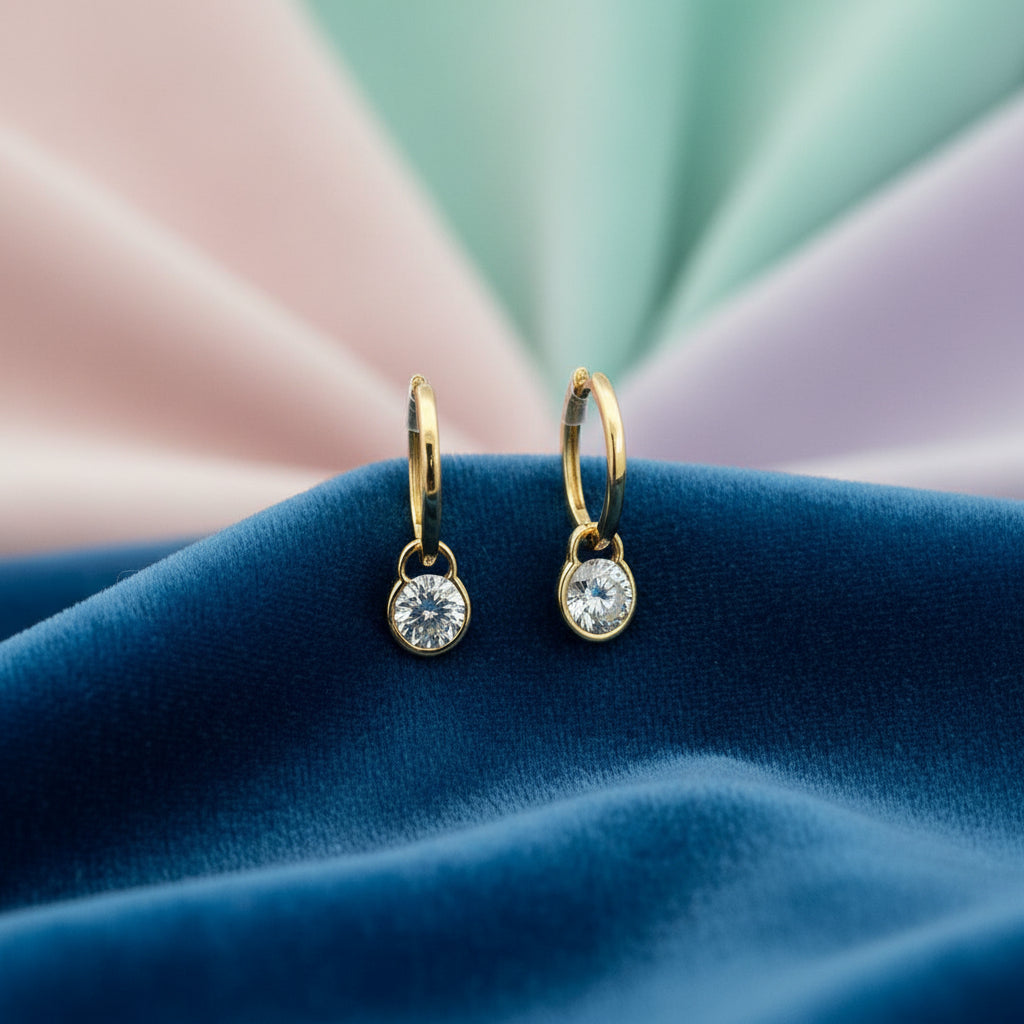 14K Yellow gold round lab diamond dangle earrings