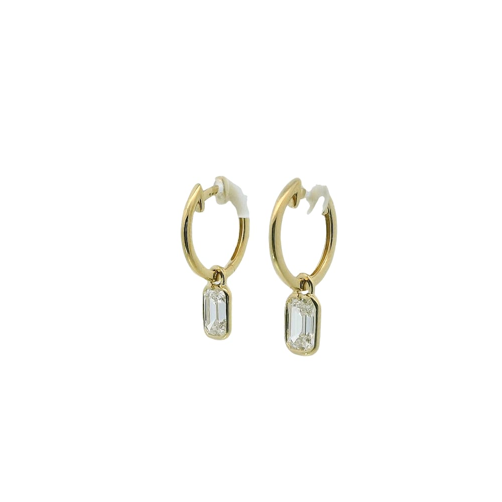 14K Yellow gold emerald cut lab diamond dangle earrings