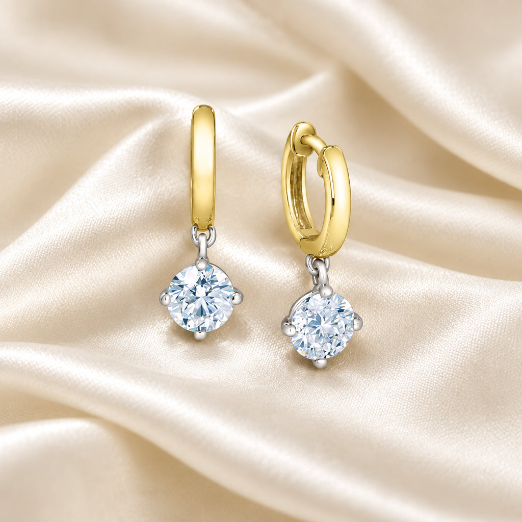 10K YG/WG 1.00ctw VS,EF RB Lab Grown Diamond Dangling Drop Huggies
