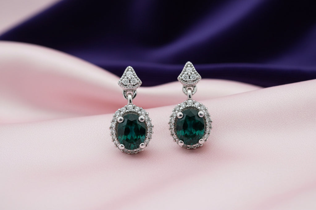 10K WG GENUINE SAPPHIRE .25TW DIAMOND DANGLE EARRINGS