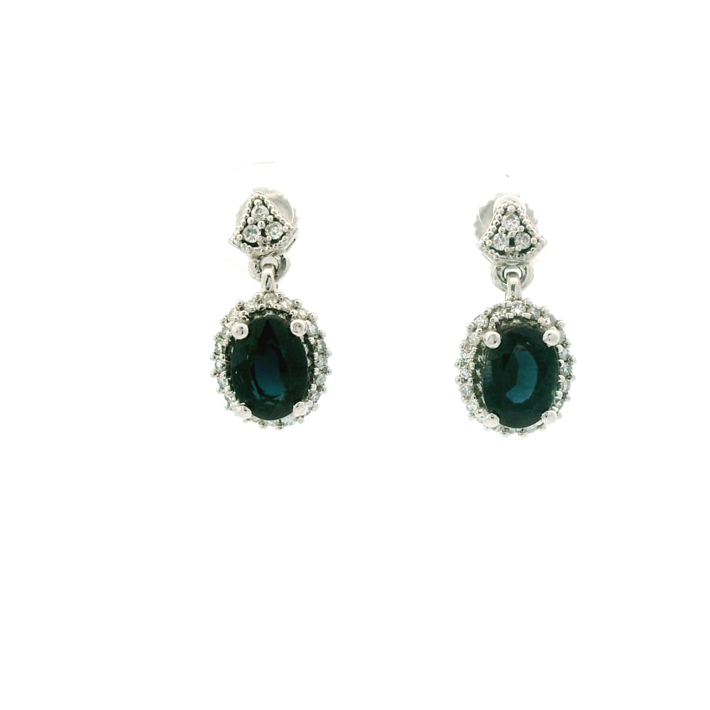 10K White gold blue sapphire & diamond earrings