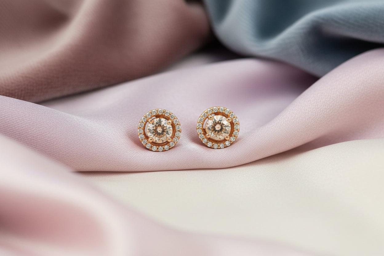 10K RG 0.12CTW DIA MORGANITE STUD EARRINGS