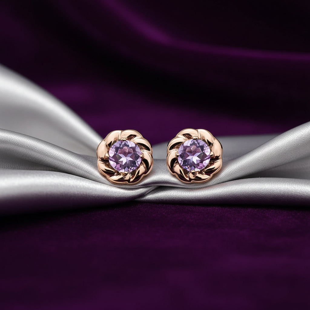 10K RG/WG LILAC AMETHYST STUD EARRINGS