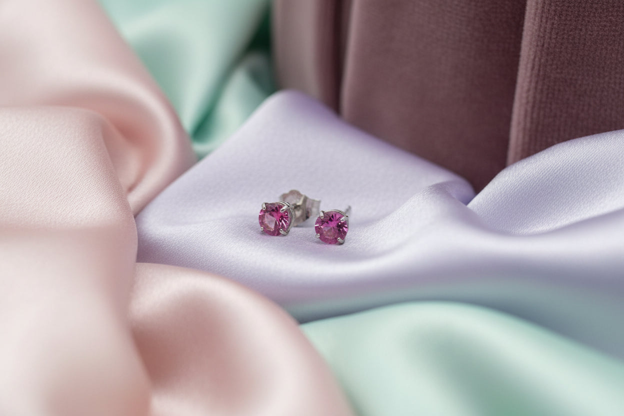 14K WG PINK TOPAZ STUDS