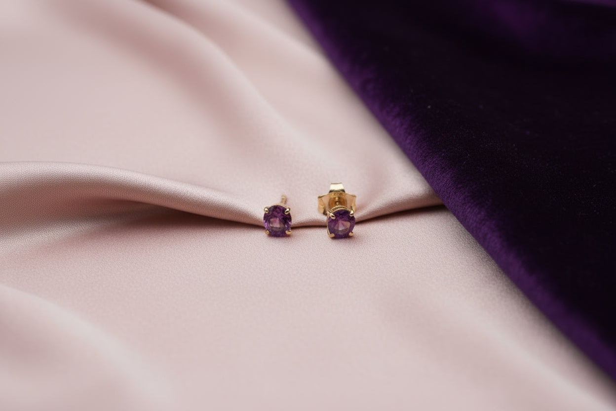 14K YG RHODOLITE GARNET STUDS