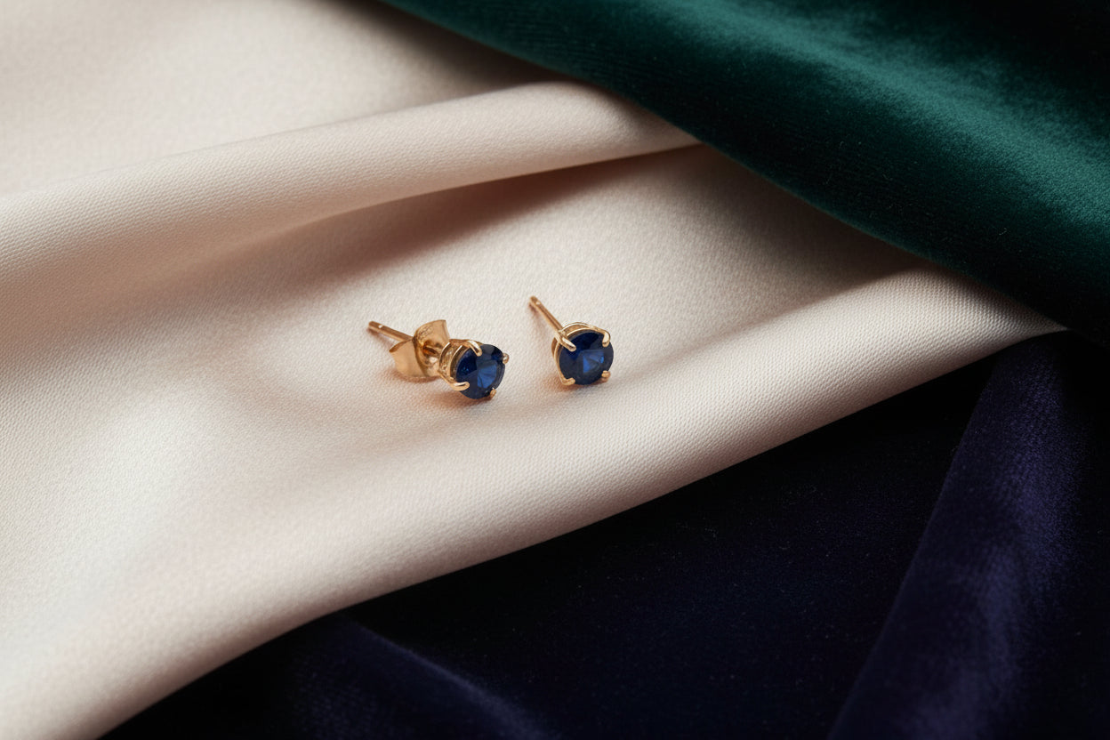 14K YG BLUE SAPPHIRE STUDS