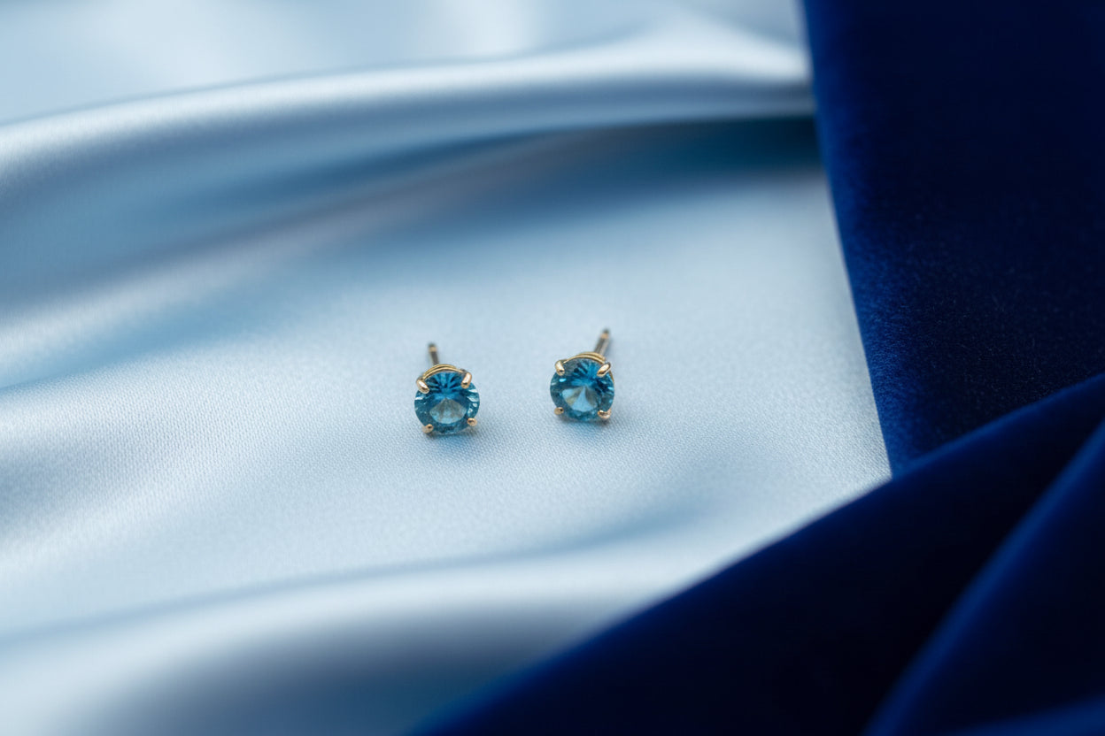 14K YG BLUE TOPAZ STUDS