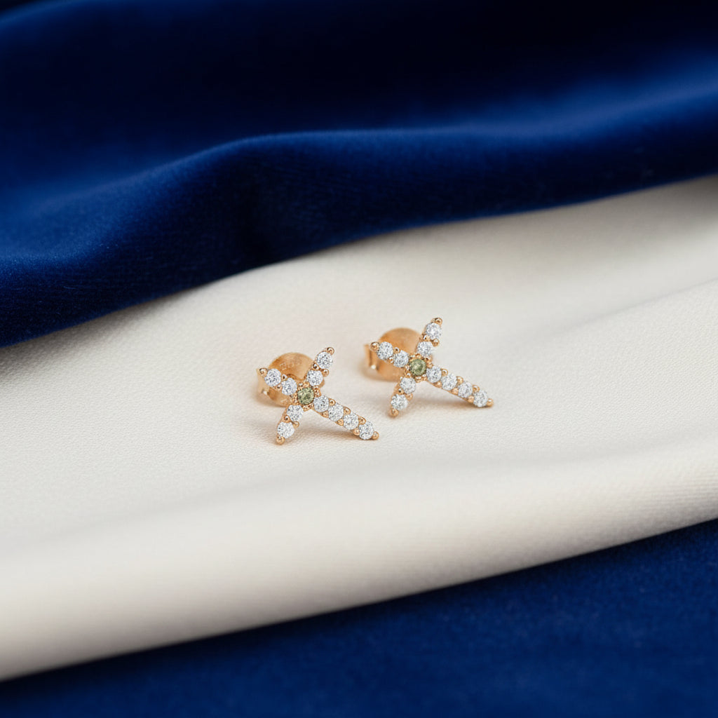 ROSE GOLD PLATED CZ CROSS EARRINGS