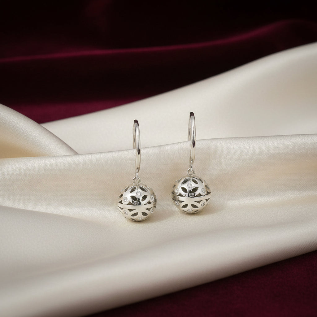 SS RHD FANCY BALL W/ CZ HOOK EARRINGS