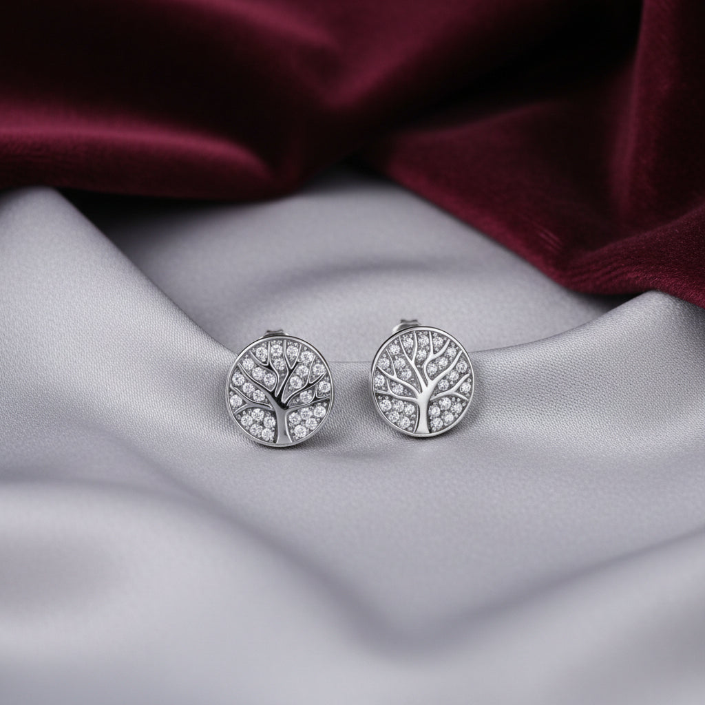 925 SILVER CZ TREE OF LIFE STUD EARRING