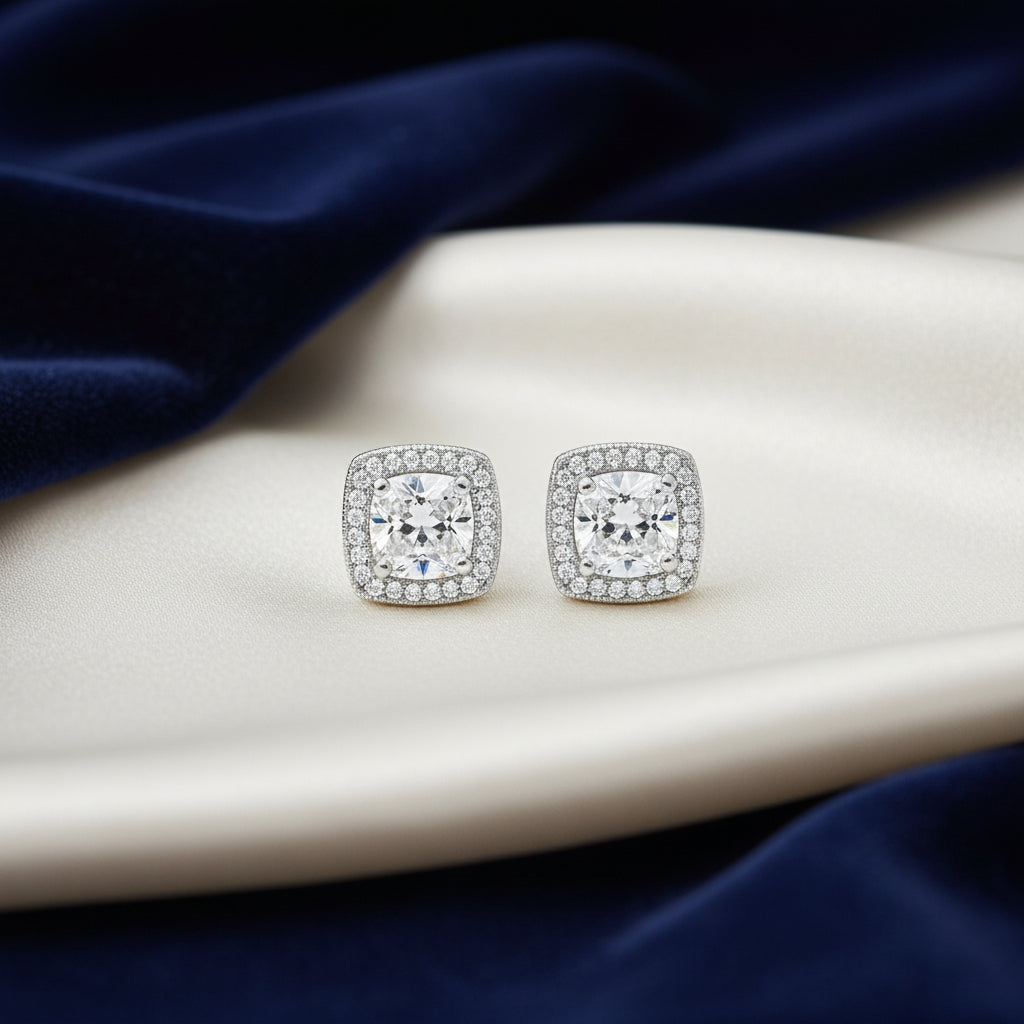STERLING SILVER RHODIUM MICROPAVE FANCY CZ STUD EARRINGS