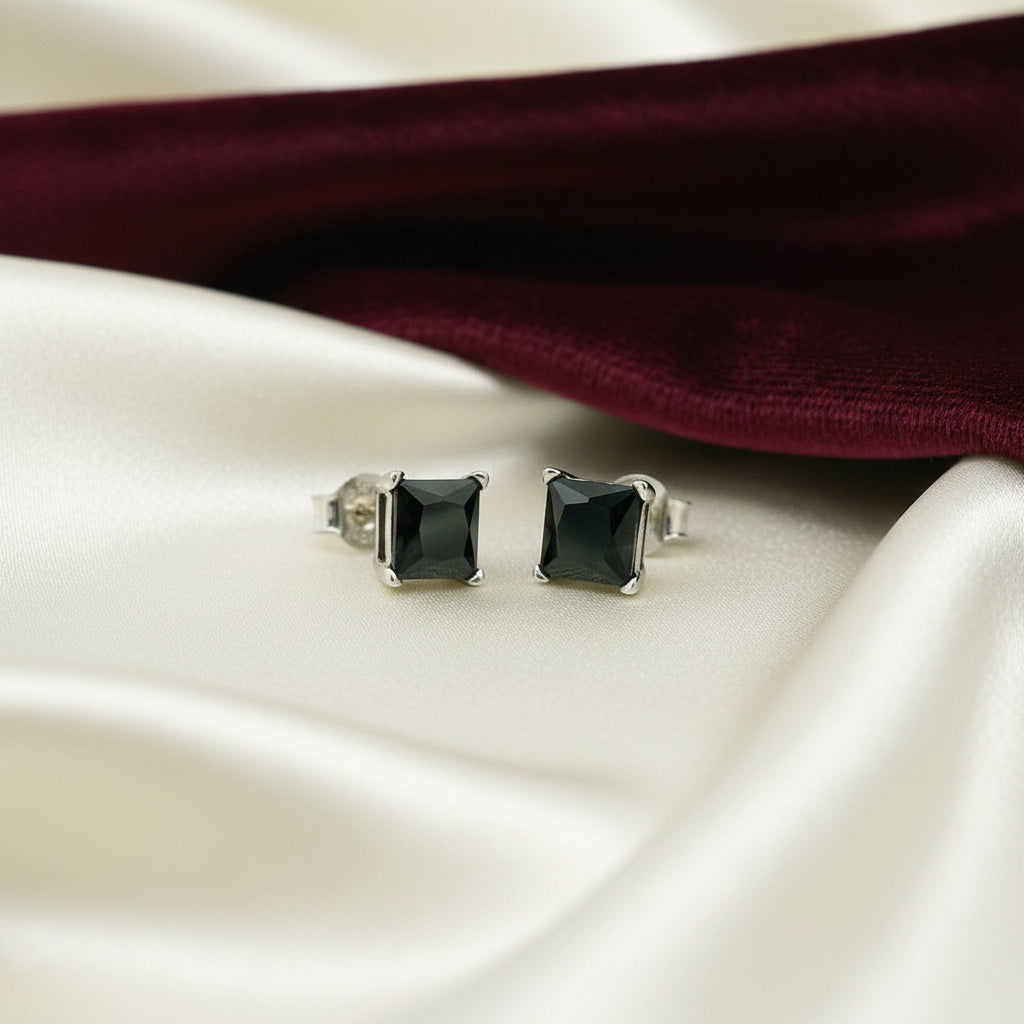 SS RHD 6MM SQUARE BLACK CZ STUDS