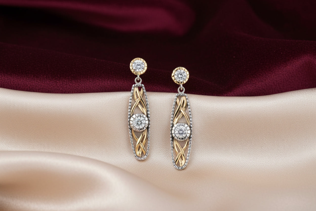 SS 10K YG OXIDIZED CZ WARRIOR EARRINGS