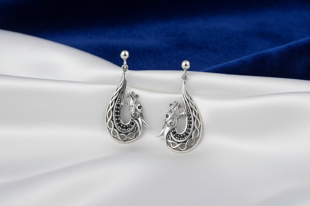 KEITH JACK SS BLK CZ DRAGON POST EARRINGS