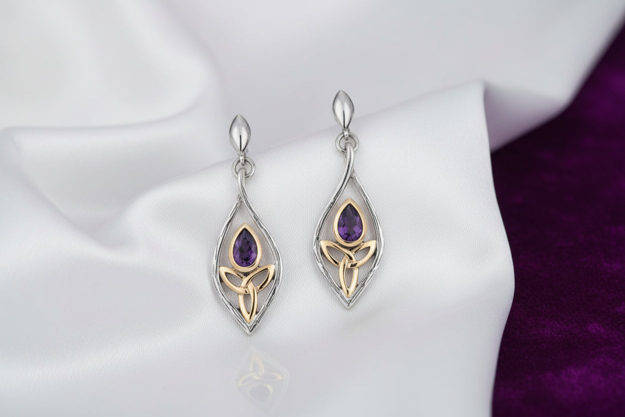 KEITH JACK SS & 10K YG ANGEL AMETHYST EARRINGS