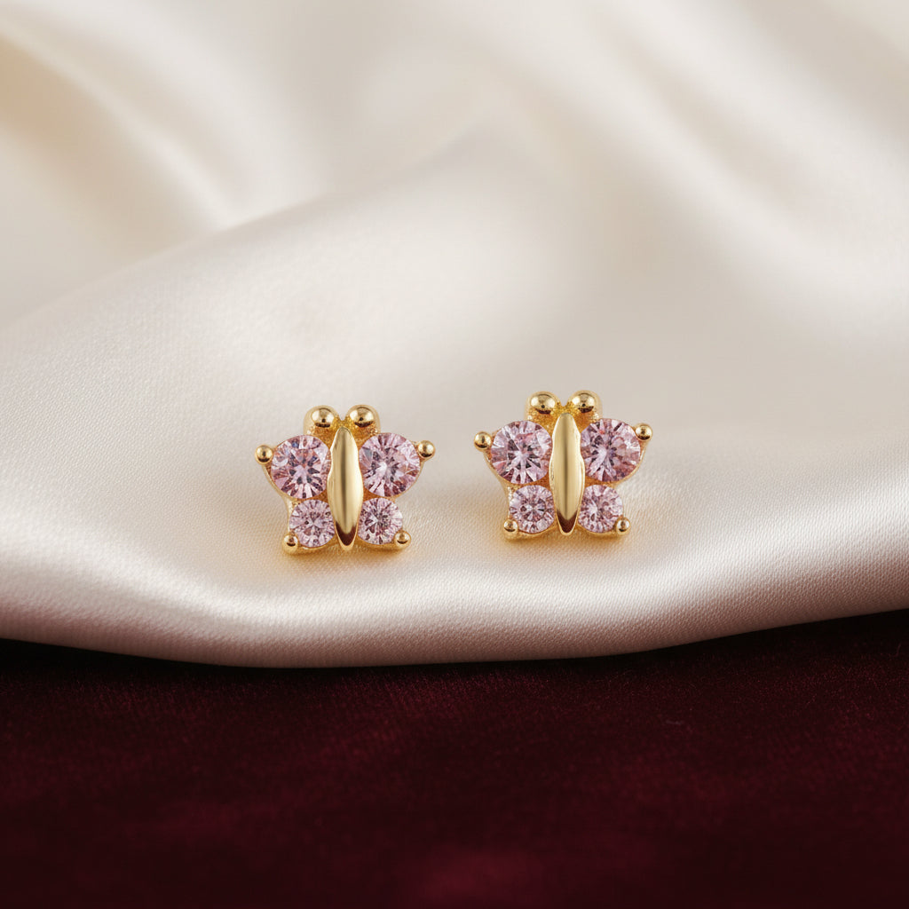 14K YG PINK CZ "BABY BELLA" STUD EARRINGS