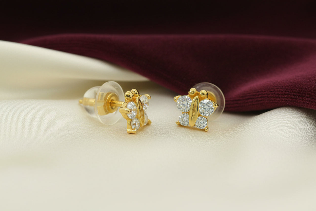 14K YG WHITE CZ "BABY BELLA" STUD EARRINGS
