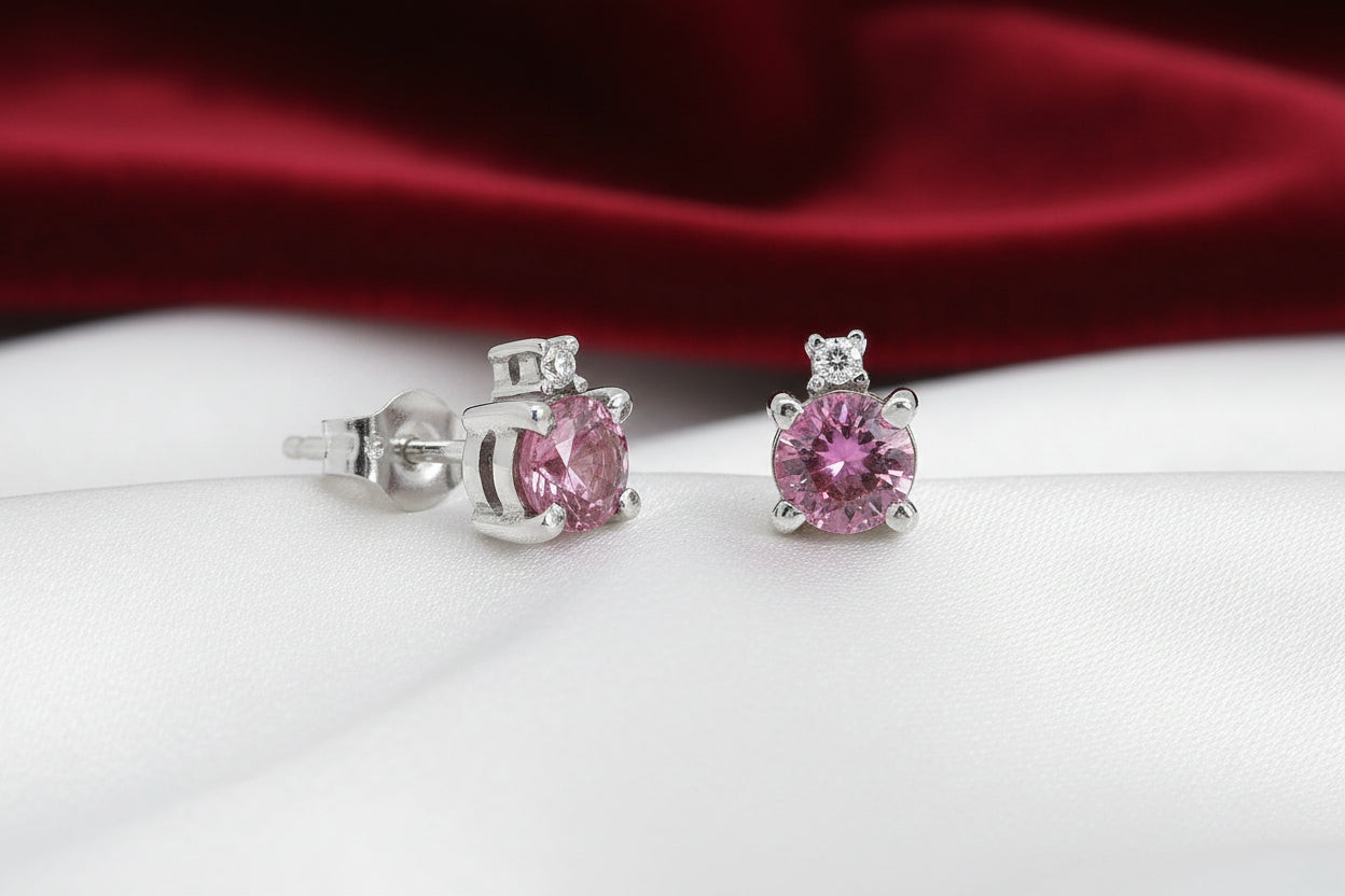 14K WG 1.08TW PINK SAPPHIRE AND DIAMOND STUDS