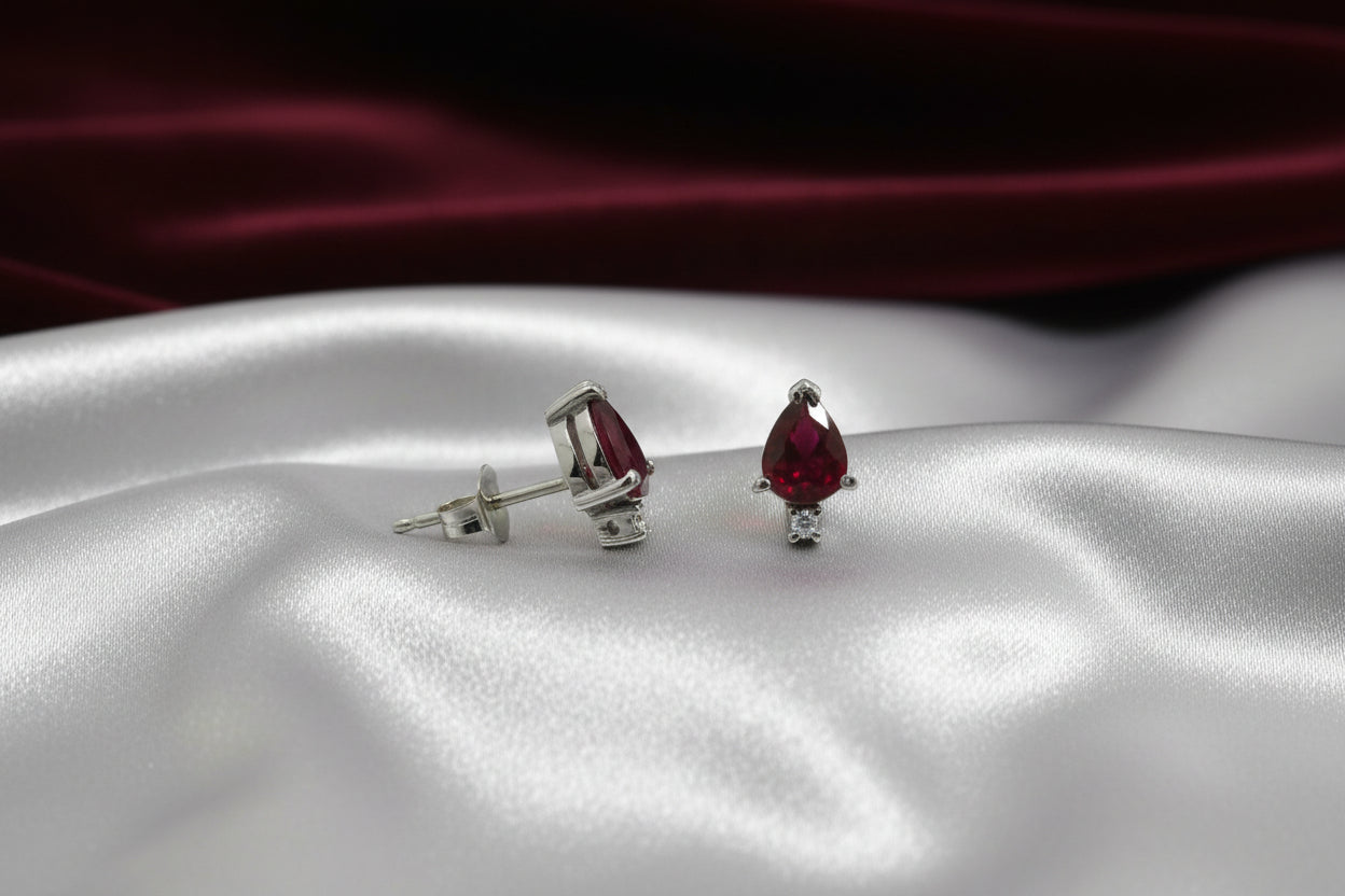 14K WG RUBY AND DIAMOND STUDS