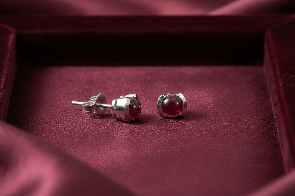 14K WG RUBY CABACHON STUDS