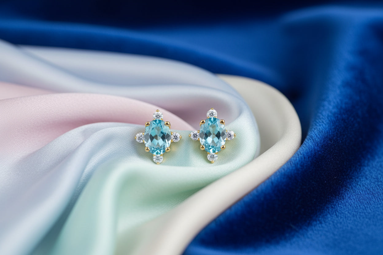 10K YG Aquamarine & 0.04ctw Diamond Stud Earrings