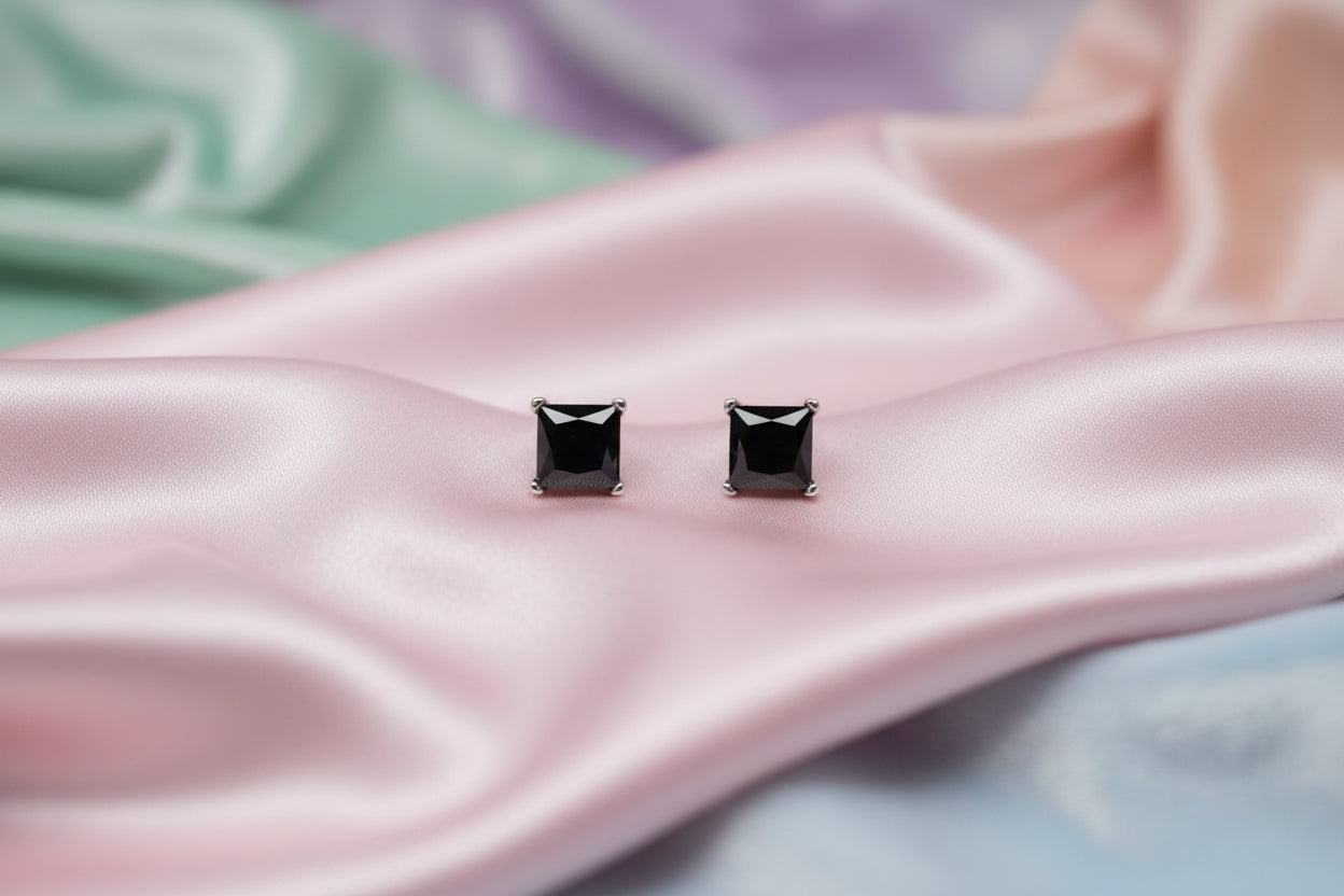SS RHD 6MM SQUARE BLACK CZ STUDS