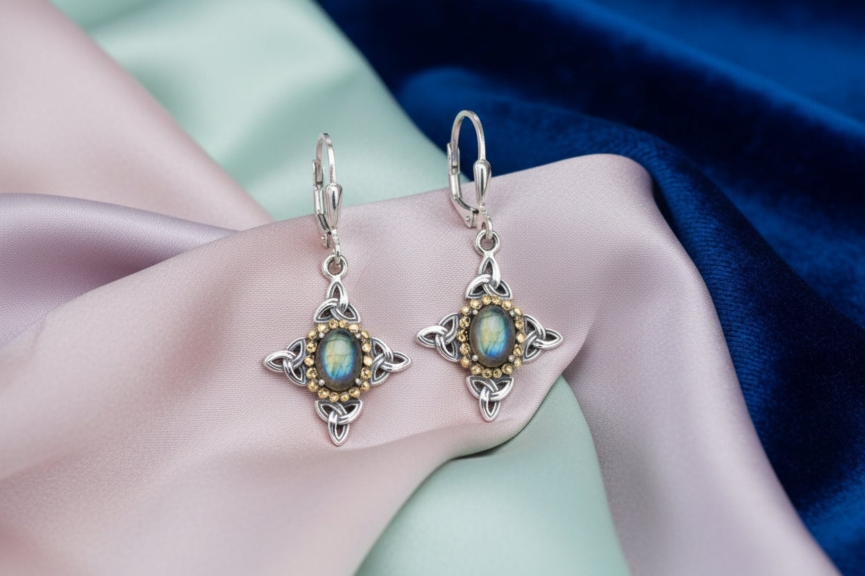 Keith Jack Sterling Silver + 10K YG Labradorite Celestial Leverback Earrings