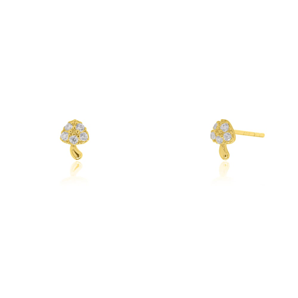 10K YG Dainty CZ Pave Mushroom Stud Earrings