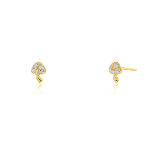 10K YG Dainty CZ Pave Mushroom Stud Earrings