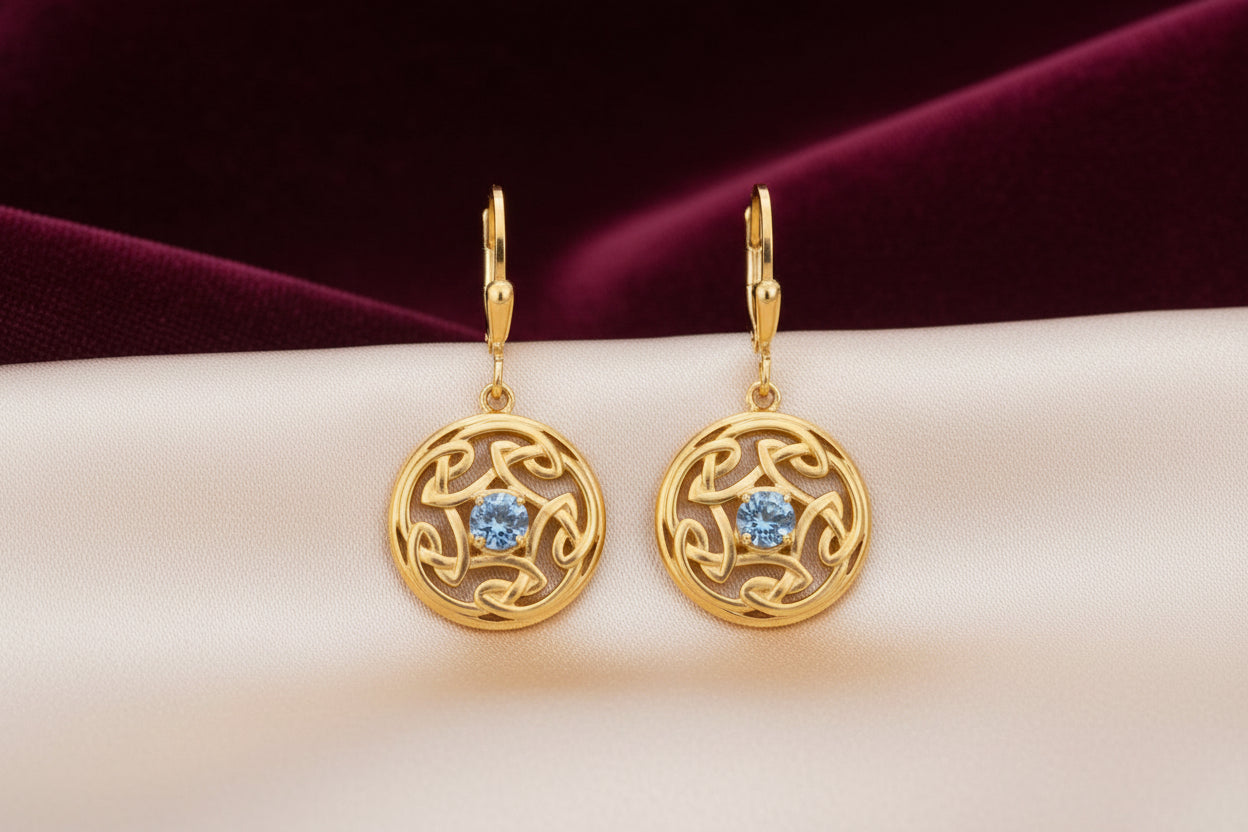 Sandblasted 24k Vermeil with Light Blue Moissanite Window to the Soul Earrings