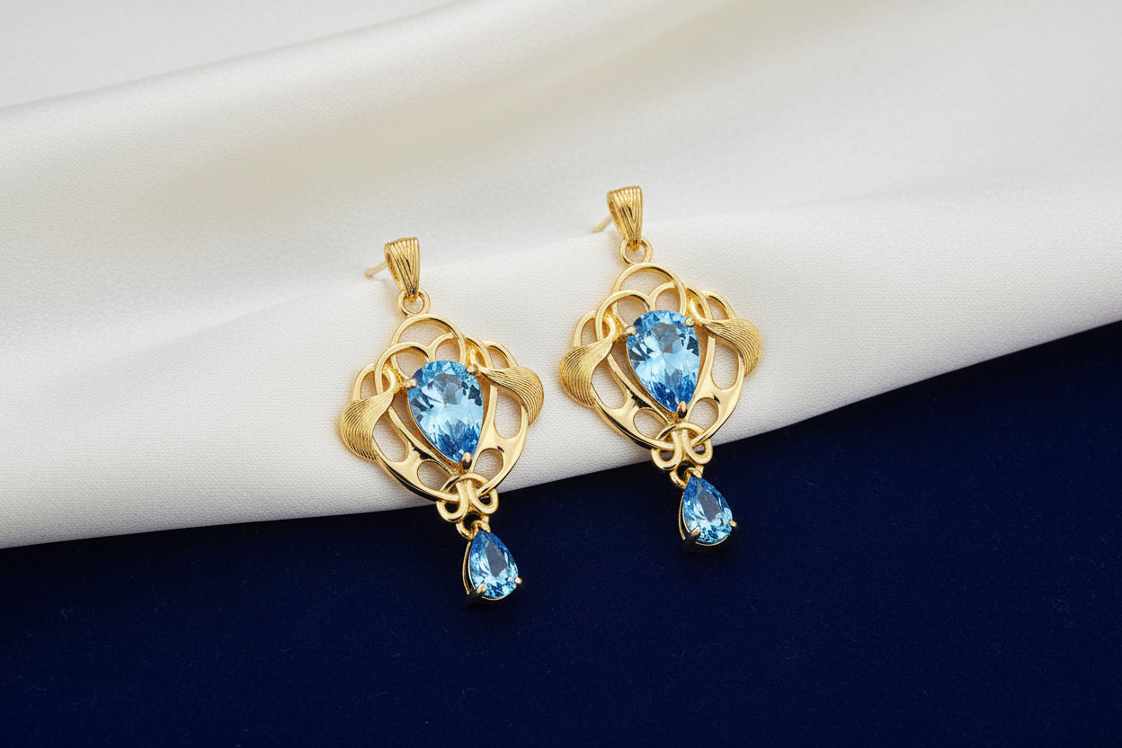 18k Vermeil with Light Blue Moissanites Drop Earrings