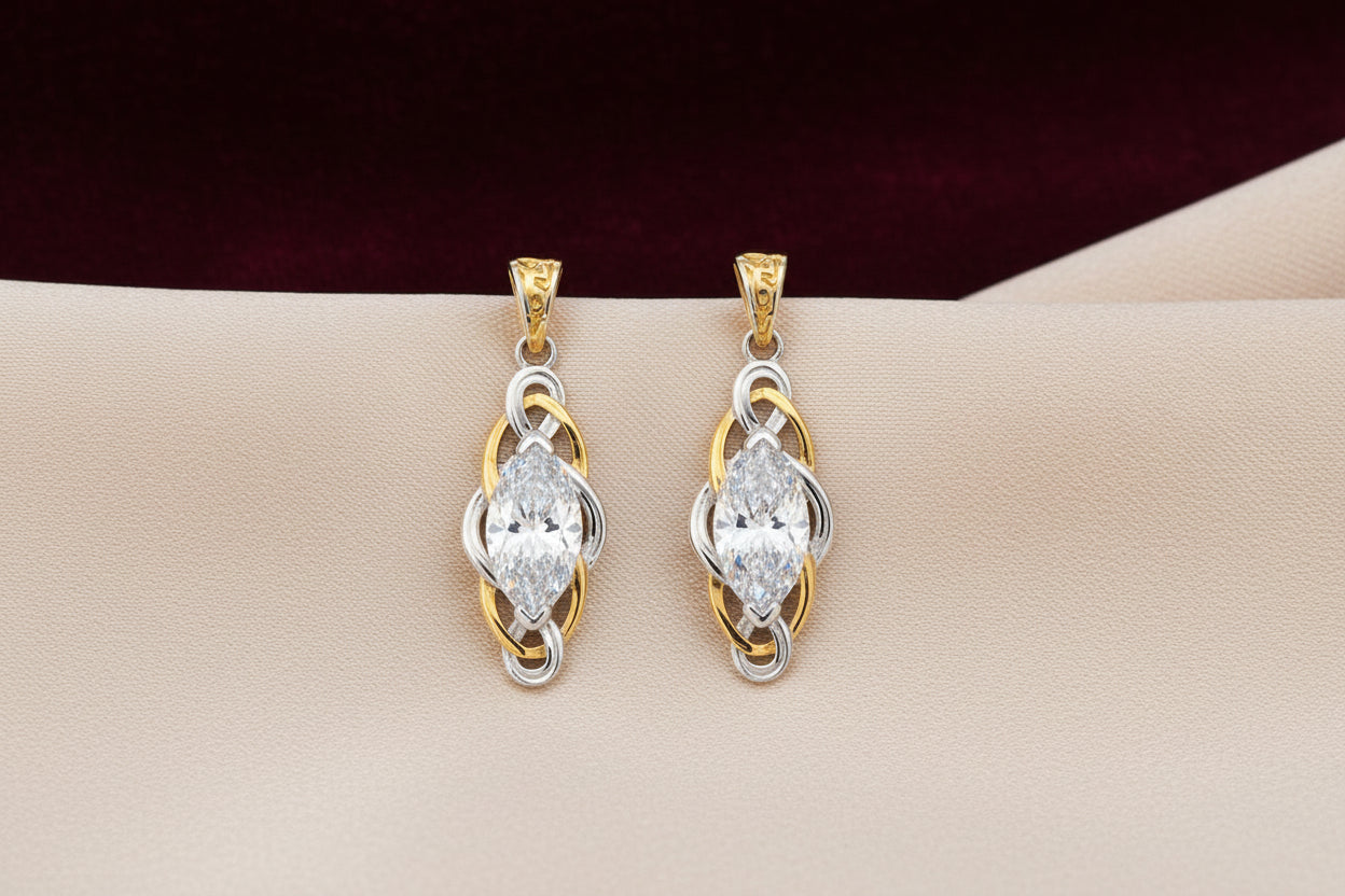 Silver and 18k Vermeil White Moissanite  Celtic Knot  Earrings