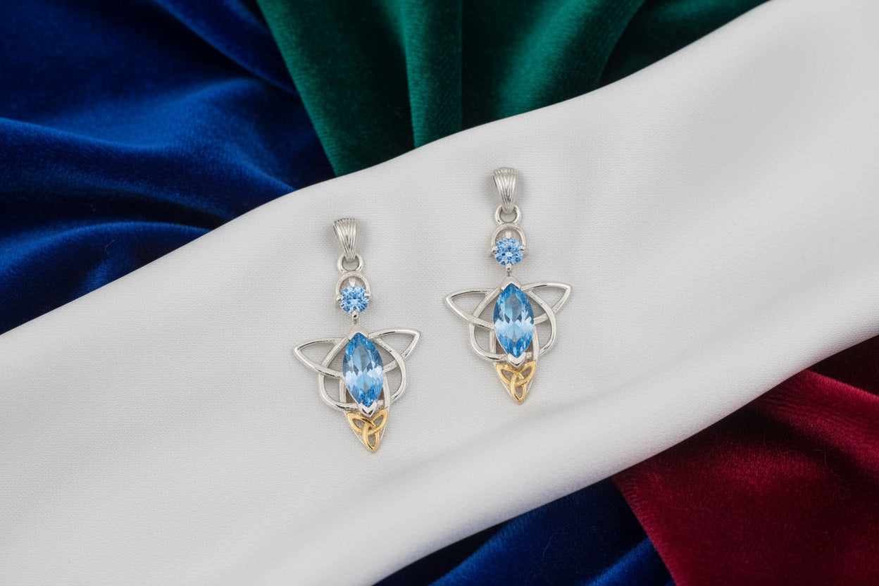 Silver and 18k Vermeil with Light Blue Moissanite Angel Earrings