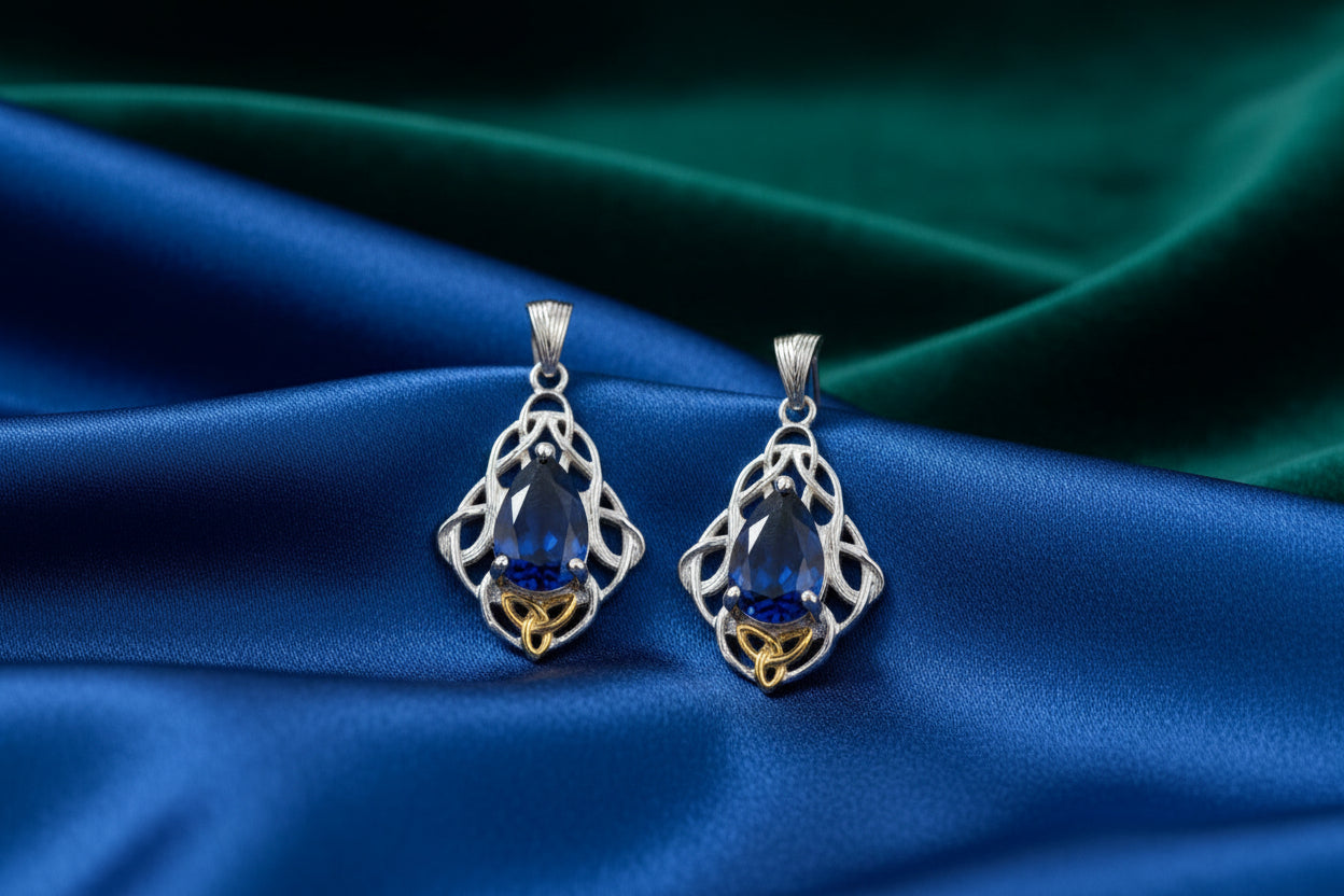 Silver and 18k Vermeil Lab Grown Blue Sapphire Alchemy and Echoes Earrings