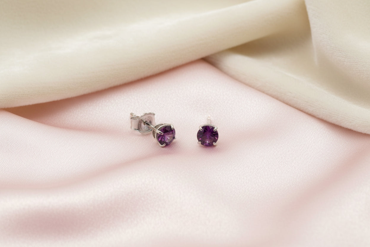 14K WG RHODOLITE GARNET STUDS
