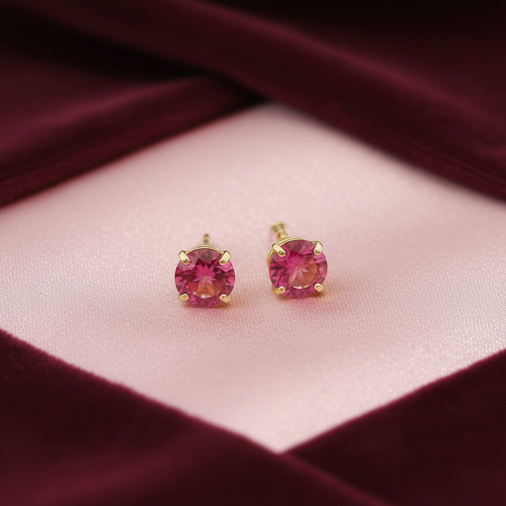 14K YG PINK TOPAZ STUDS
