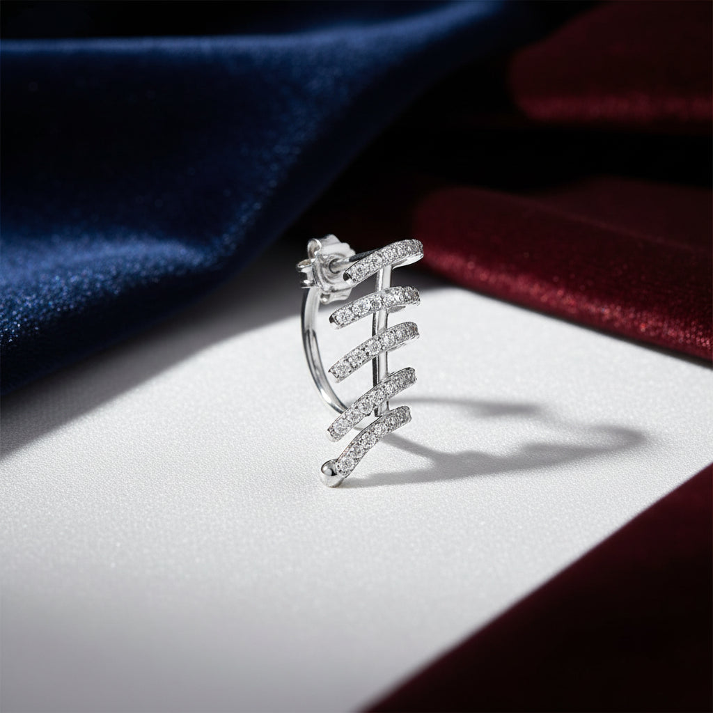 Sterling Silver Five Row Cuff Earring Accented with Cubic Zirconia