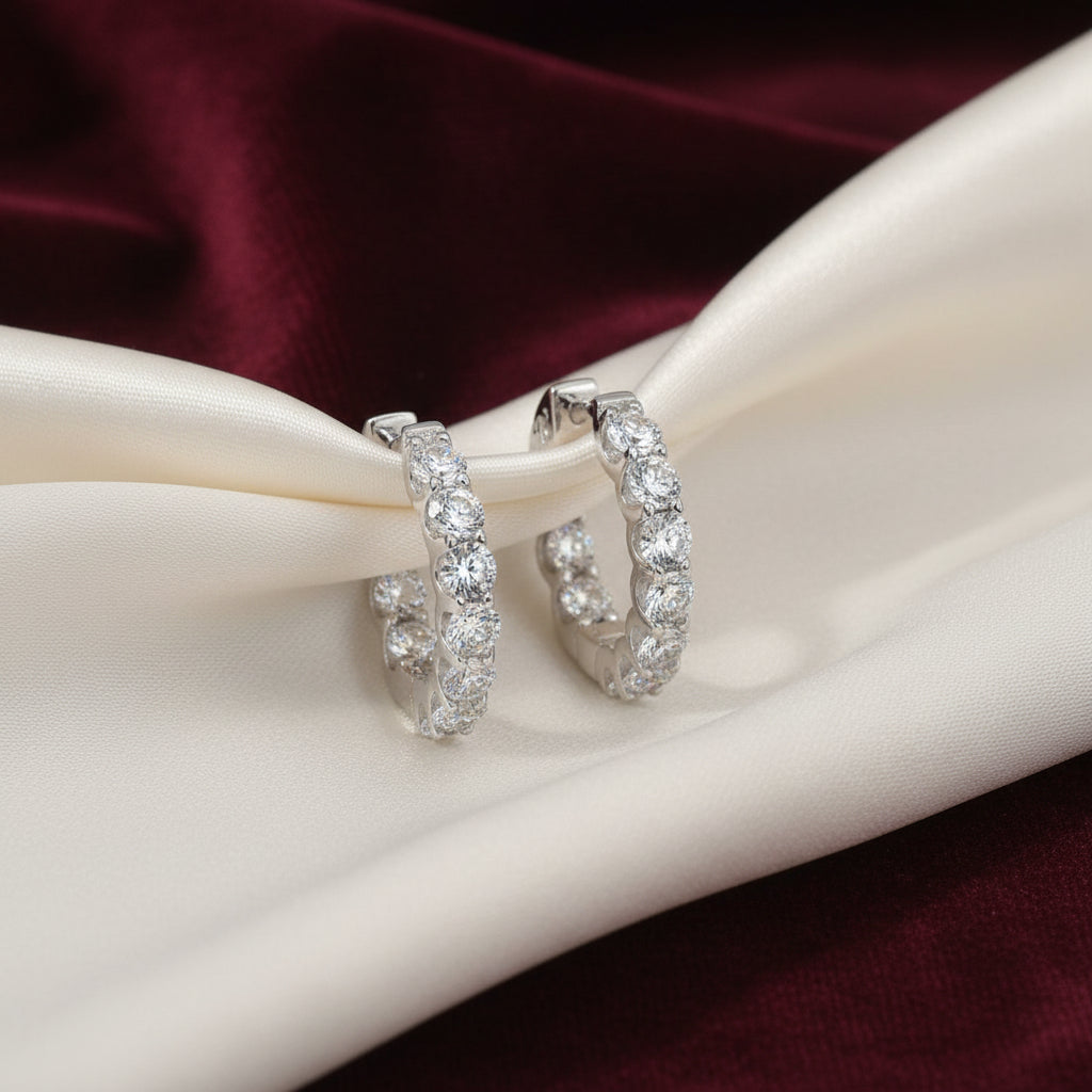 Sterling Silver Medium Inside Outside Huggies Accented with Cubic Zirconia