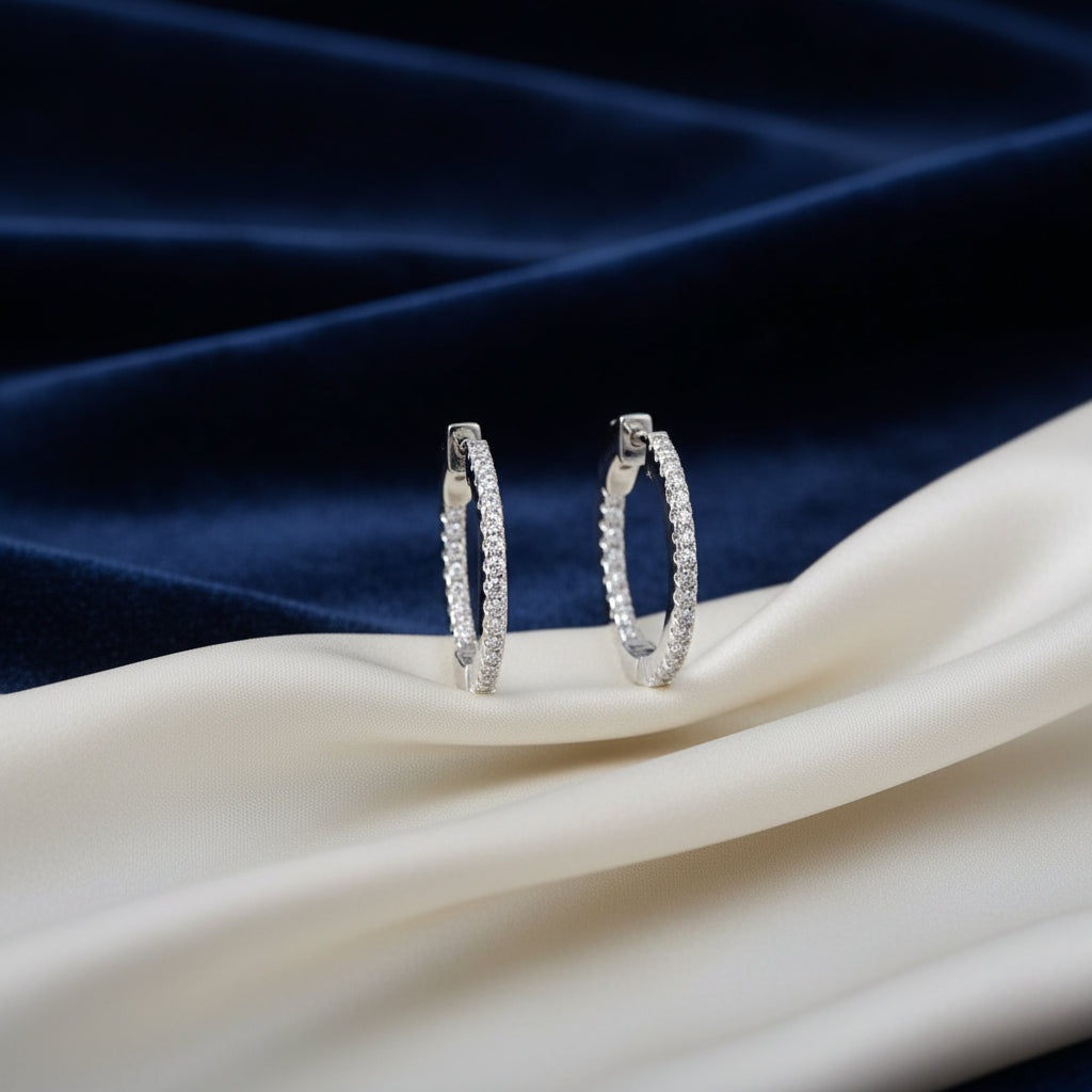 Sterling Silver Small Inside Out Huggies Accented with Cubic Zirconia