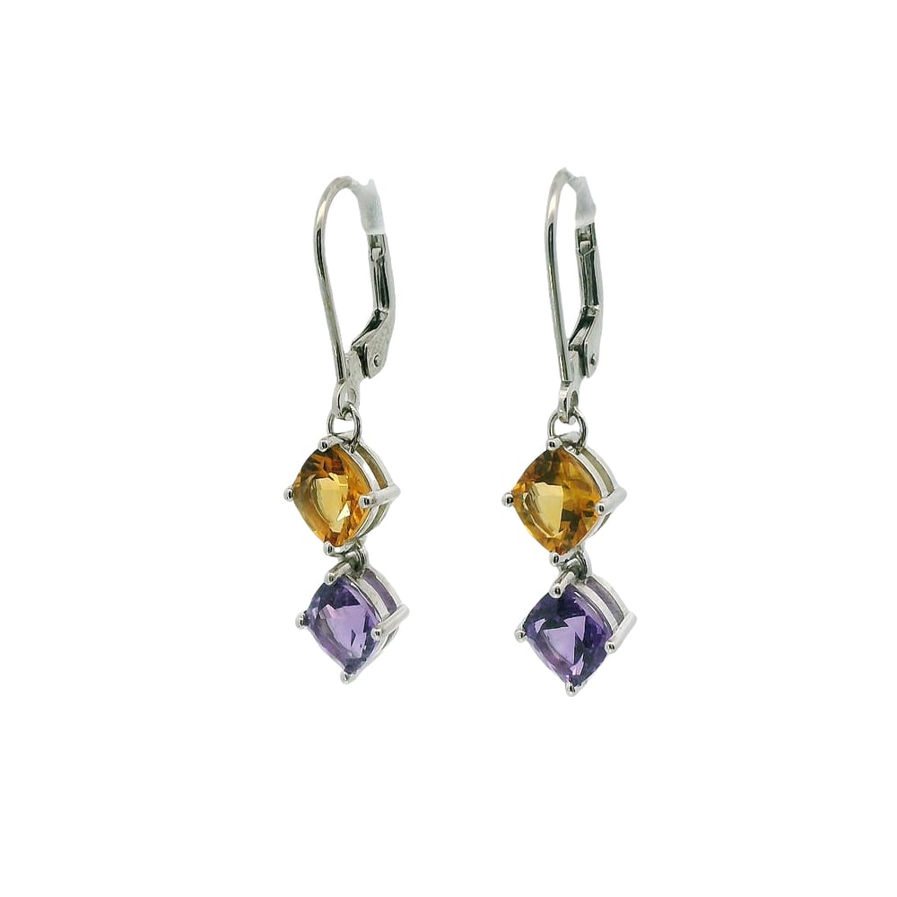 10K White gold Citrine and Amethyst leverback earrings
