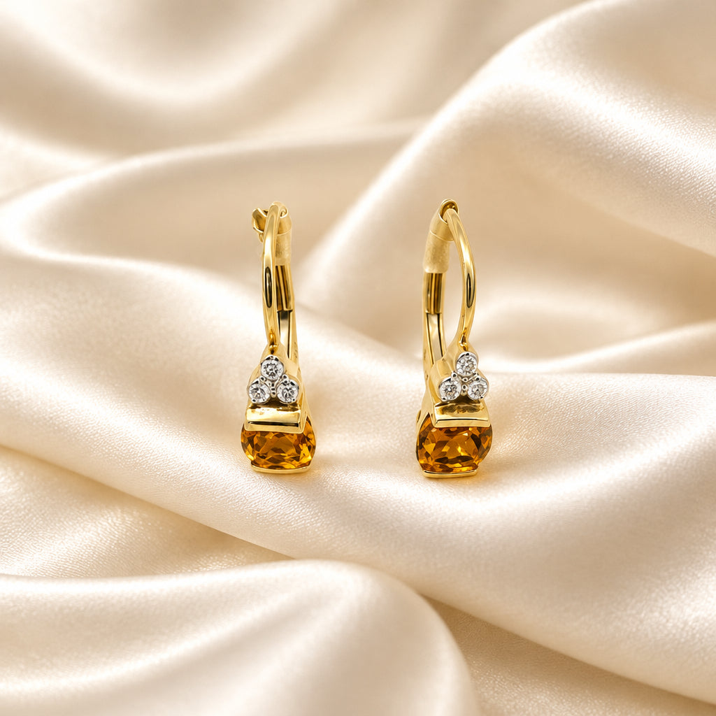 10K Yellow gold Citrine and Diamond earrings