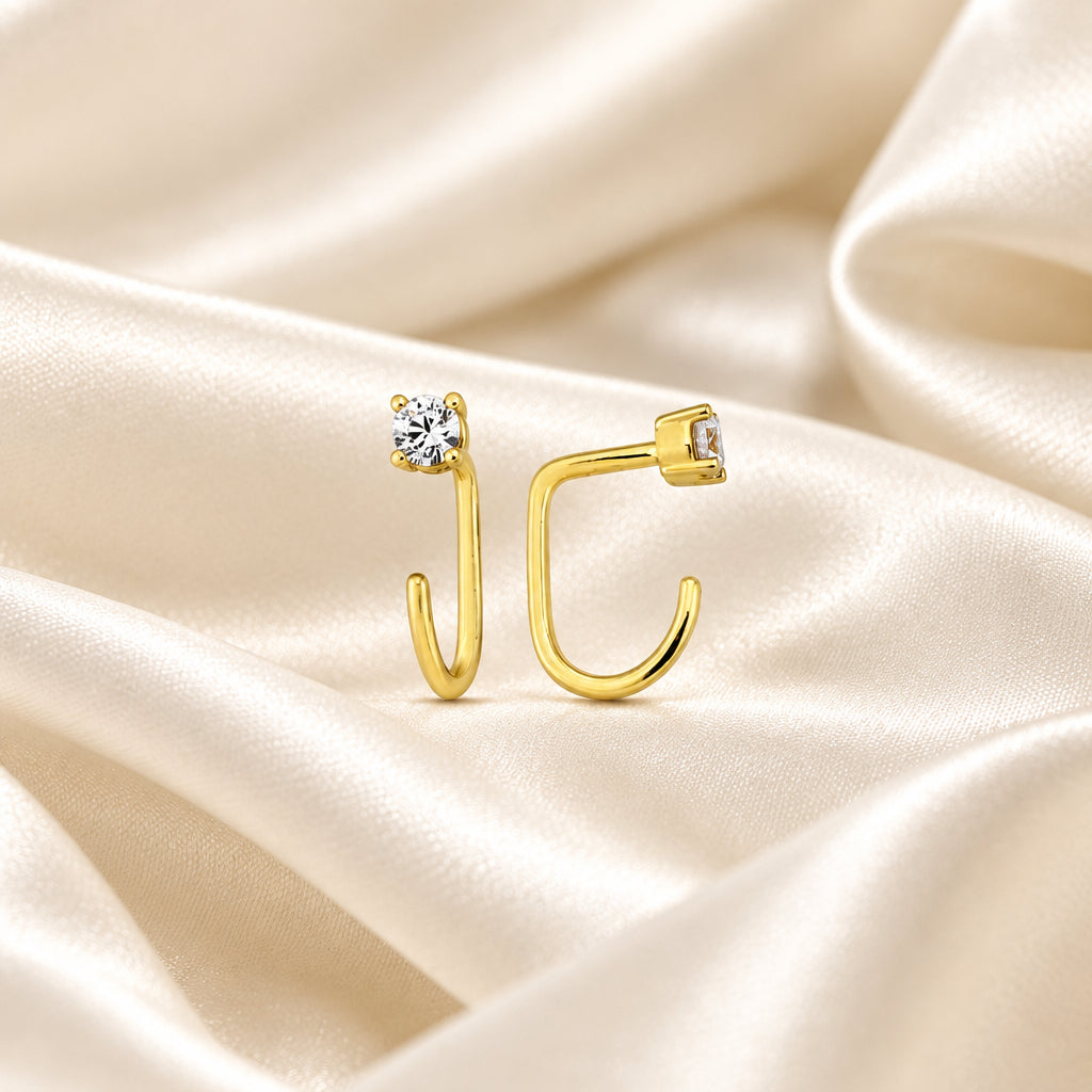 10K Yellow gold cubic zirconia open curve stud earrings