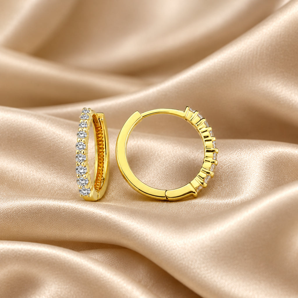 10K Yellow gold cubic zirconia pave huggie earrings