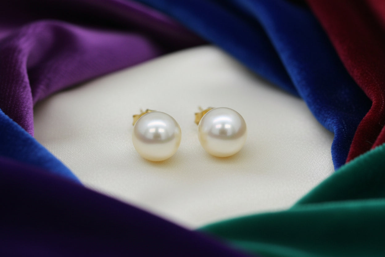 14K YG 10MM WHITE FRESH WATER PEARL STUD EARRINGS