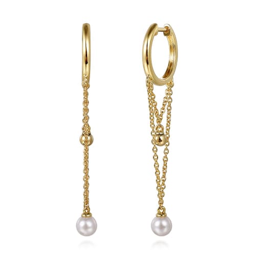 (S2205359) 14K YG Bujukan & Pearl Huggie Drop Earrings "Gabriel & Co."