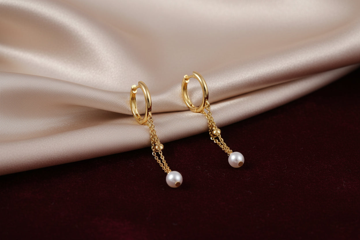 (S2205359) 14K YG Bujukan & Pearl Huggie Drop Earrings "Gabriel & Co."